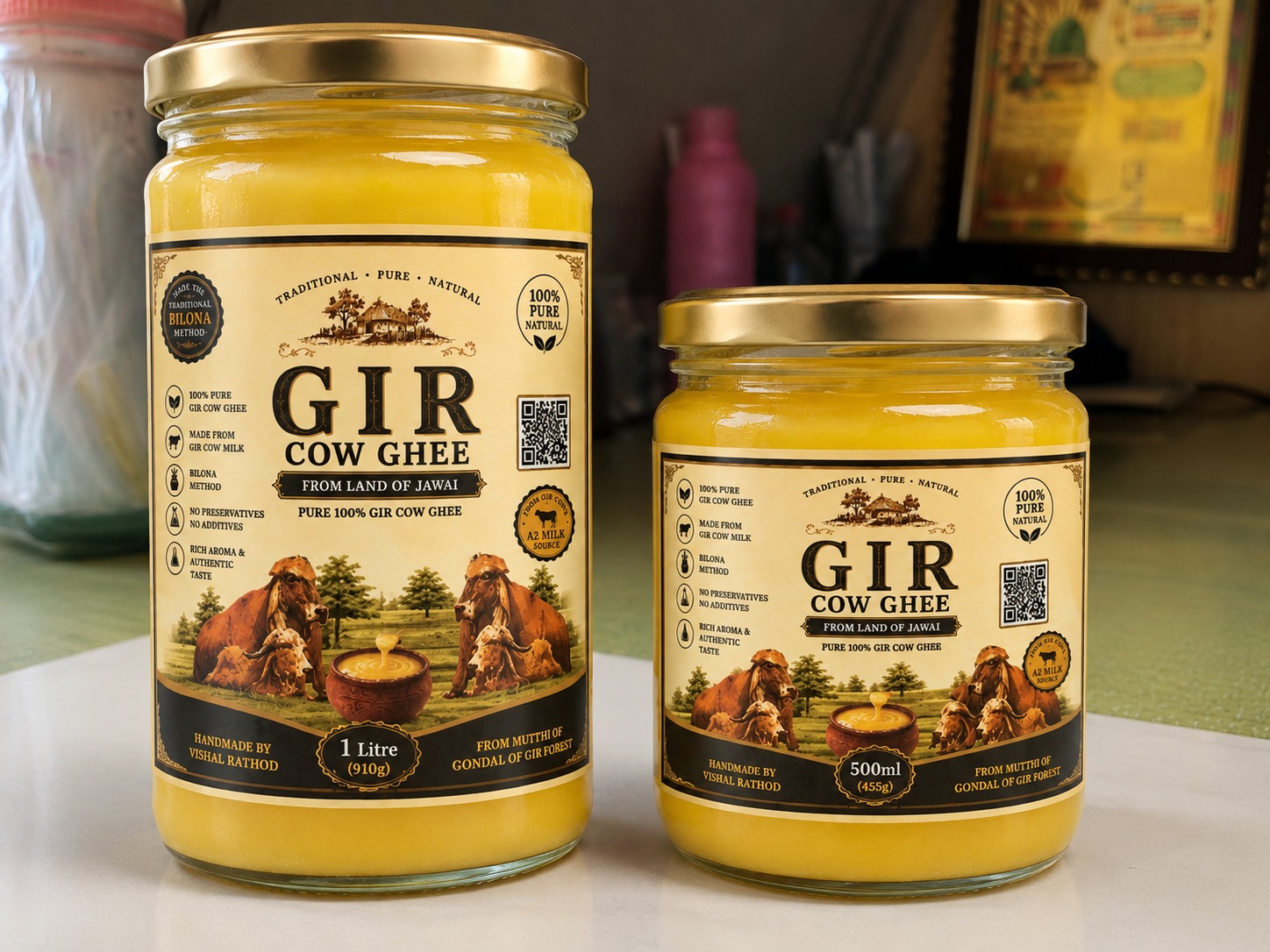 1 litre Gir Cow Ghee jar